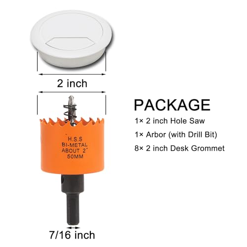 VIKITON 2 Inch Desk Grommet with Hole Saw - White, 2 Pieces