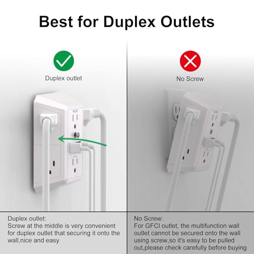 NUOZHI White 6 Outlets Surge Protector Power Strip with 4 USB Ports and Wall Mount
