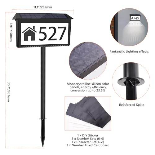 Nazuwke Solar Address Sign 1 Pack Waterproof Outdoor House Numbers with Lighting