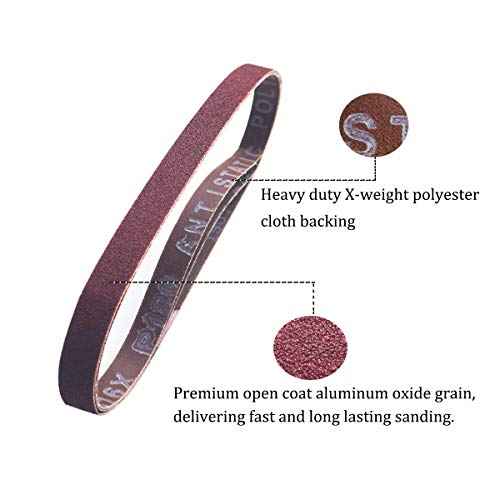 1/2 x 18 Inch Aluminum Oxide Sanding Belts, 4 Each of 40/60/80/120/180/240 Assorted Grits Abrasive File Belts for Air Belt Sander, 24-Pack
