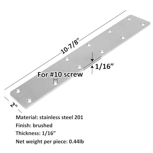 8 Pack Stainless Steel Flat Mending Plates 10-7/8" x 2" for Wood Repair - Mountain_ARK