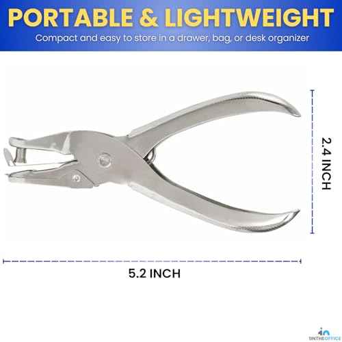1InTheOffice Single Hole Punch, Ticket 1-Hole Puncher- Metal Hole Punchers - One Hole Puncher Heavy Duty - 5 Sheet Capacity, Silver (2 Pack)