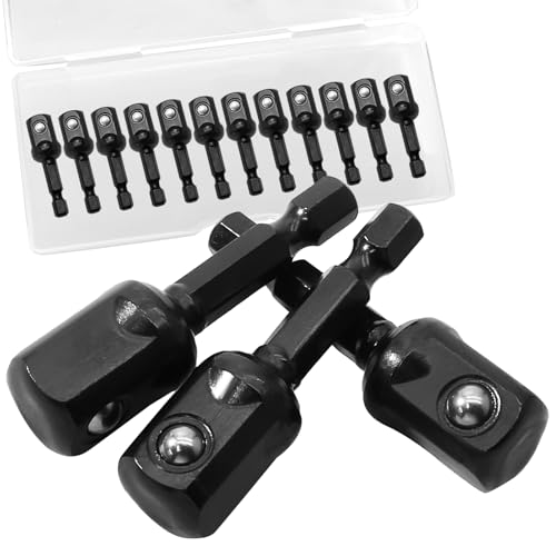 12 Pcs Impact Socket Adapter, Square Socket Extension Driver Bits Hex Adapter, Adapter Kit for Drills/Automotive/DIY(1/2 Inch)