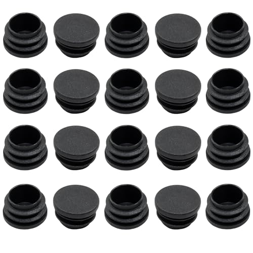20 Pack 1-1/8 Inch Black Plastic Tube End Caps - Waterproof Fits Round Pipes