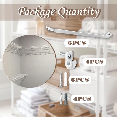 12 Inch Heavy Duty Wire Shelf Brackets Pack of 6 - Rust-Resistant Steel Support