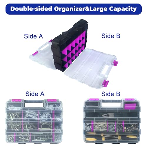 Busy-Corner Purple 50-Compartment Double-Sided Parts Organizer Box with Removable Dividers
