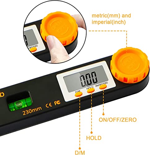 Rainyb 7-Inch Digital Angle Finder Protractor with LED Display, Horizontal/Vertical Levels, 0-360°