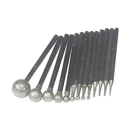 ?????? ???? 13 Pcs Ball Shape Diamond Burr - 3/32'' Shank Diamond Mounted Round Ball Burs Stone Carving Bits for Rotary Tools includes Dremel