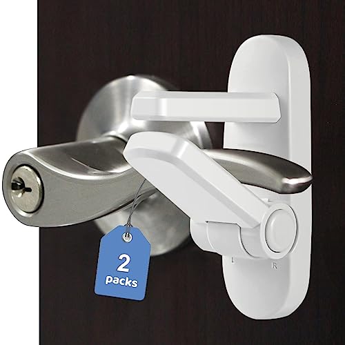 Childproof Door Lever Lock 2 Pack White - Baby Safety Locks No Drilling, Easy Install