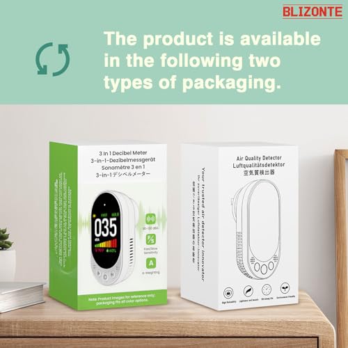 Blizonte White 3-in-1 Plug-In Decibel Meter with Temp & Humidity – Fast/Slow Refresh, MAX/MIN, Data Hold