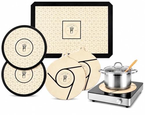 ZETHYR STREET Induction Cooktop Mats Set of 5 – 0.7mm Silicone Fiberglass Protectors, 2 Small 2 Large 1 Half Sheet