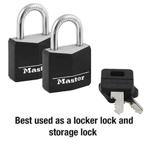 Master Lock Black Outdoor Key Lock, Standard Weather Resistant Padlock with Cover, Keyed Alike Padlocks for Lockers, Fences, Sheds, or Other Equipment, 2 Pack, 131T