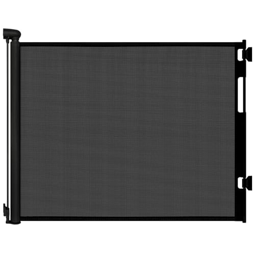 Peluasua Black Retractable Baby Gate for Doorways 55" Wide x 33" Tall Mesh Pet & Child Safety Barrier