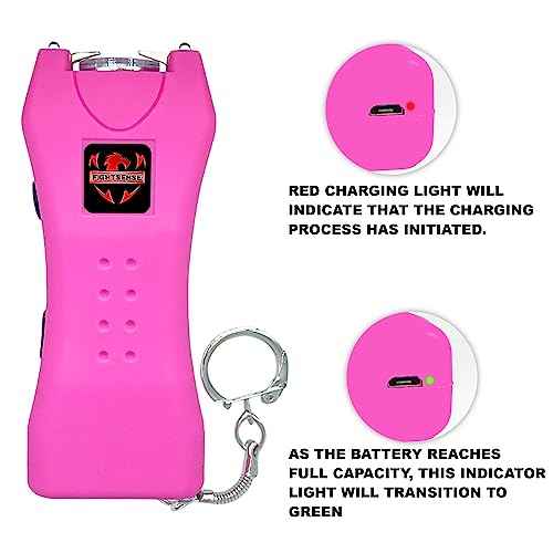 FIGHTSENSE Super Heavy Duty Keychain Stun Gun with Flashlight for Men and Women self Defense Device, Rechargeable Stun Gun, Nylon Holsters