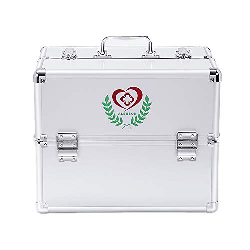 Lockable First Aid Kit Box with Handle, 3-Tier Medication Storage, Large Capacity