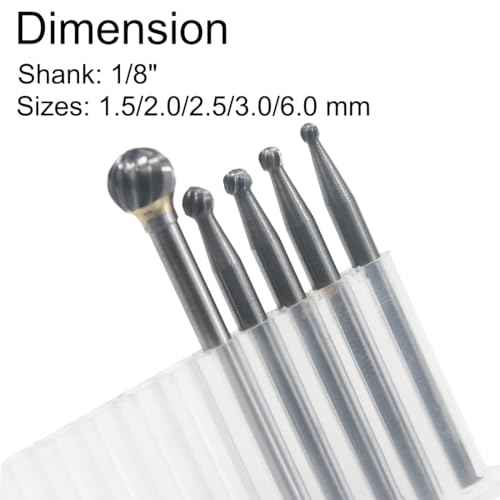 Luo ke 5 Pcs Carbide Ball Burs, 1/8'' Shank Assorted Sizes Tungsten Carbide Ball Shape Cutting Burr for Rotary Tools (1.5/2.0/2.5/3.0/6)
