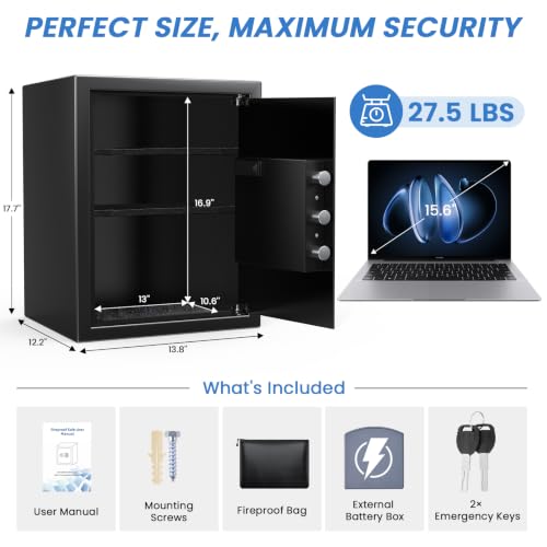 Mitlvge 17.55'' Home Safe Box with Digital Keypad, 3.2 Cu Ft, Fireproof & Pry-Proof Safe - Basic Model