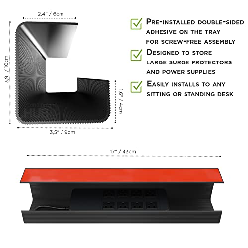 Scanfield 17-Inch Under Desk Cable Management Tray No-Screw 2-Pack Black - Self-Adhesive