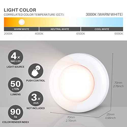 STAR-SPANGLED Push Tap Light, 2.8¡± Mini Night Touch LED Puck Lamp, Portable Under Cabinet Lighting AAA Battery Operated Powered, DIY Stick On Lights for Closet, Counter, Kitchen, Warm White, 5 Pack
