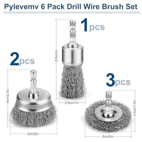 6Pcs Professional Wire Wheel, Carbon Steel Wire Brush for Drill, Drill Cup Brush for Cleaning Rust, Wire Brush Drill Attachments with 1/4 Inch Hex Shank