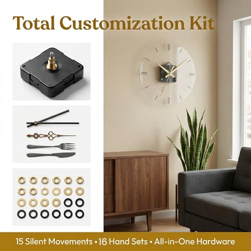 15 Pack Quartz Clock Mechanism Replacement Kit with 16 Pairs of Clock Hands - Silent, Precise, DIY Repair