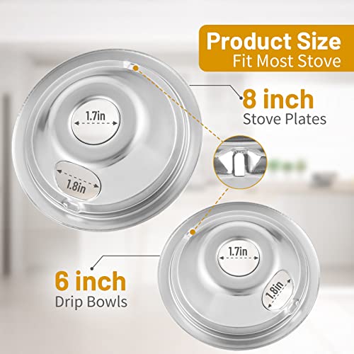 COZZIVITA 4-Piece GE/Hotpoint Silver Electric Stove Drip Pan Set - 6 & 8 Inch