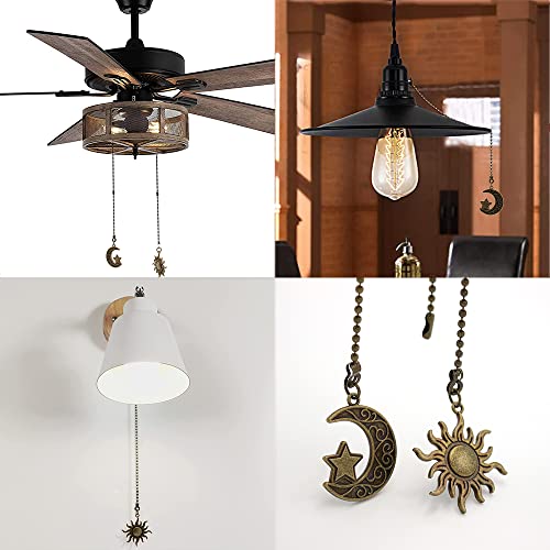 Akahttbn 2PCS Sun & Moon Ceiling Fan Pull Chain Extension – Bronze, 12in