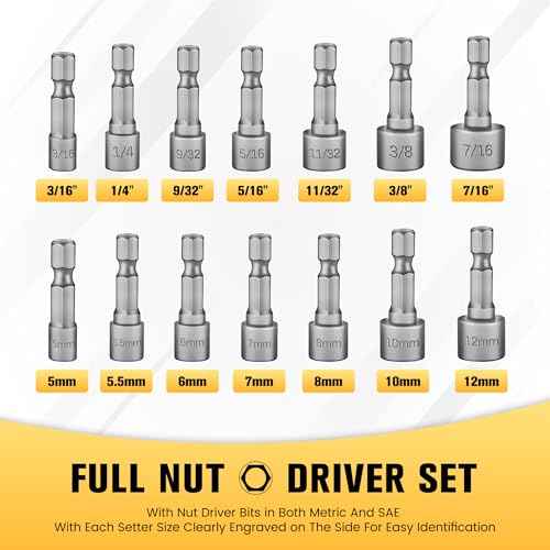 BOEN 14 Piece Power Nuts Driver Drill Bit Tools Set, 1/4 inch Driver Hex Metric & SAE Socket Wrench Screw for Power Tools