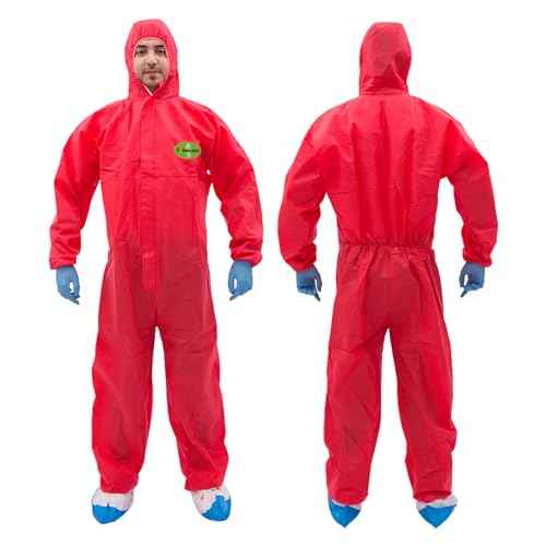 SMS Disposable Coverall, Hazmat Suits Coveralls with Hood and Elastic Wrists for Spray Paint Mechanic Work