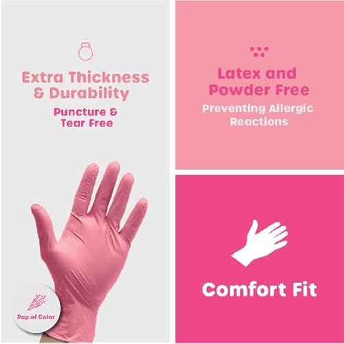 100 Count Pink Nitrile Disposable Gloves - Latex & Rubber Free, Non-Sterile Powder Free