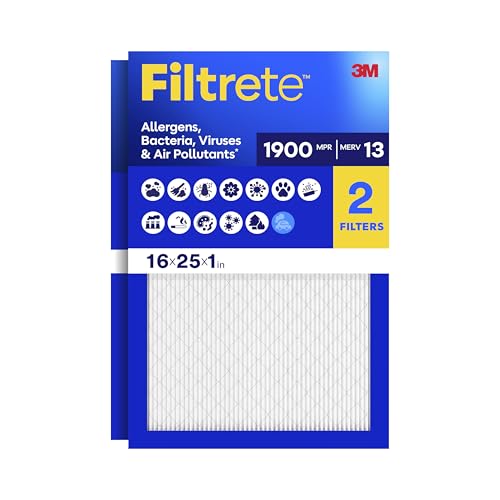 Filtrete 16x25x1 MERV 13 Air Filter - 2 Pack, Pleated HVAC Filter, Microparticle Capture