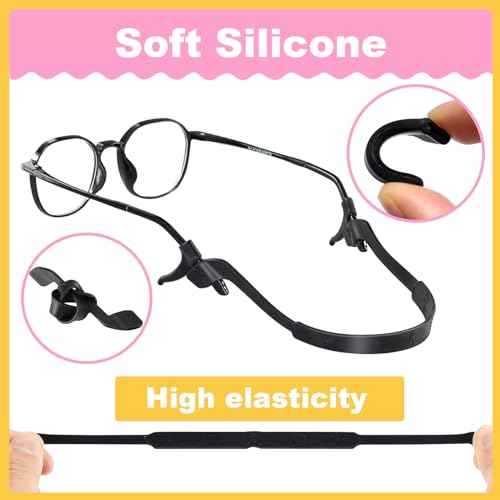 Kids Glasses Strap with Storage Box, 8 Pack Eyeglass Sunglasses String Strap Holder Eyewear Retainer, Silicone Elastic Sports Toddlers Glasses Strap with Ear Grips 8 Colors