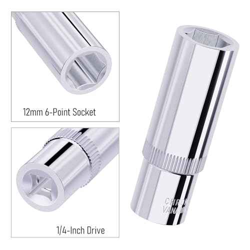 2PCS 12mm Deep Socket, 1/4 Inch Drive, 6-Point, Metric, Heat Treated CR-V Steel Sockets, Full Polishing, 2 Inch Length