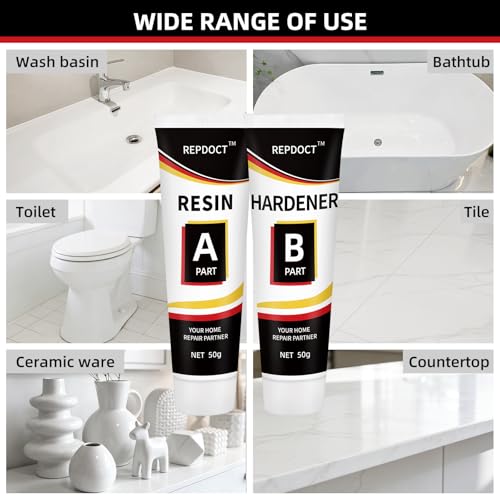 Porcelain and Fiberglass Tub Repair Kit | White, Fast-Cure, Long-Lasting