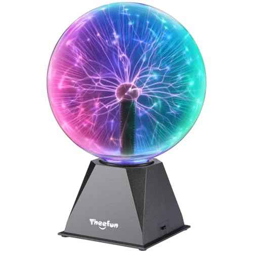 Theefun Plasma Ball, 8 Inch Plasma Globe Touch & Sound Sensitive Ball Lamp Electric Lightning Novelty Light for Parties, Home, Prop, Room Decoration, Christmas Gifts, Multicolor