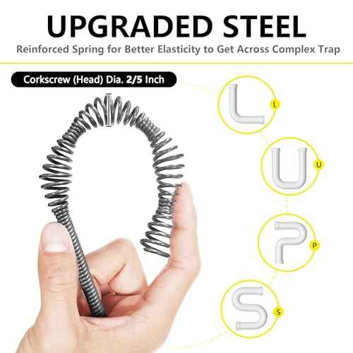 Drain Auger 25 Ft with Gloves, Plumbing Snake Drain Auger Hair Clog Remover, Heavy Duty Pipe Drain Clog Remover for Bathtub Drain, Bathroom Sink, Kitchen Cleaning