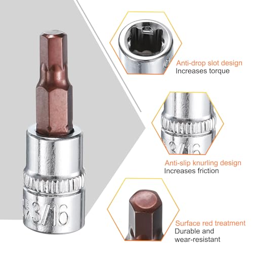 uxcell 3/16" Hex Bit Socket 1/4" Drive SAE S2 Steel Square Drive Socket Extension Impact Bit Socket Ratchet Wrench Accessories for Turns Power Drill Into Nut Driver 2 Pcs
