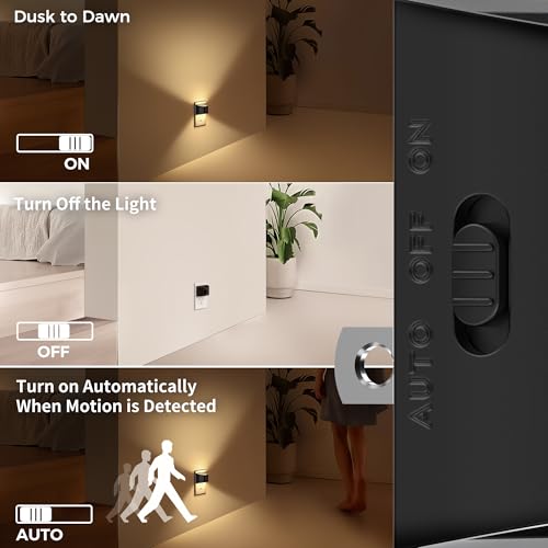 DORESshop Motion Sensor Night Light Wall Plug, Warm White, Black - 3000K