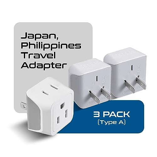 Ceptics Japan & Philippines Travel Adapter Plug - White Gray 3 Pack, US 3-Pin to 2-Prong, Compact, Dual Input