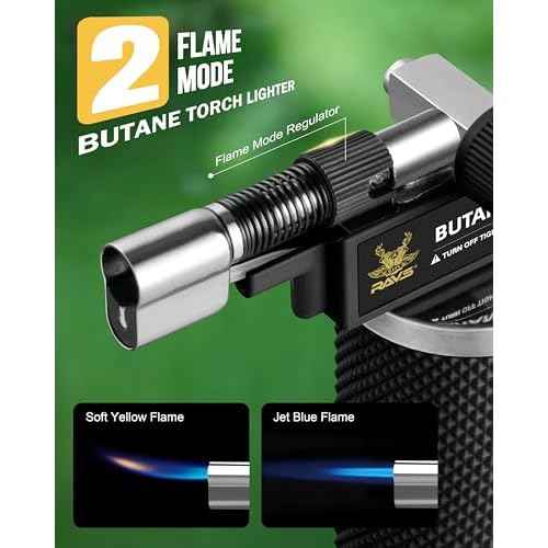RAVS Butane Torch Lighter, DUAL Flame Mode Kitchen Torch, Refillable Cooking Torch Gun, Creme Brulee Torch Lighter, Blow Torch for Cooking, Welding, Mini Torch Soldering Torch, Butane is Not Included