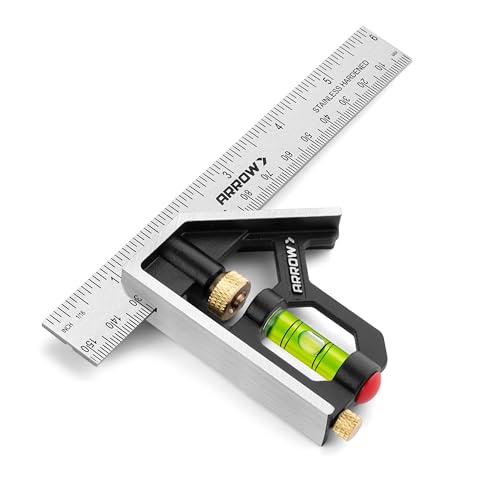 Arrow Combination Square, 6-Inch Combo Square with Bubble Level