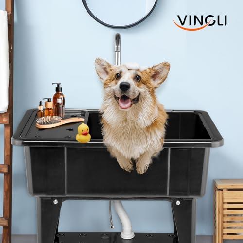 VINGLI Black 20-Gallon Utility Sink with Stainless Steel Faucet, Freestanding Laundry Tub 32W x 22D x 36H