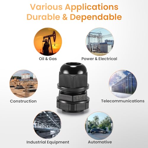 QILIPSU 1/2" NPT Waterproof Cable Glands 12pcs Nylon Strain Relief Pass Through Connectors