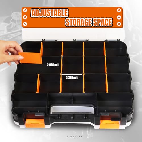 Orange 2-Pack Jack Boss Tool Box with Transparent Lid, 34-Compartment Organizer for Hardware & Crafts