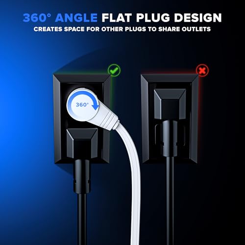 Maximm 4 Ft UL Certified Rotating Flat Plug Extension Cord with 3 Outlets