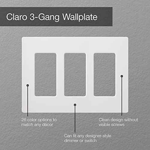Lutron Claro Light Switch Cover Plate, 3 Gang Wallplate, for Decorator Light Switches, Rocker Light Switch Cover, Outlet Cover, Screwless Switch Plate Cover, Gloss, CW-3-WH-3, White, 3 Pack