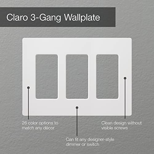 Lutron Claro 3-Gang Light Switch Cover Plate, White, Screwless, 1 Pack