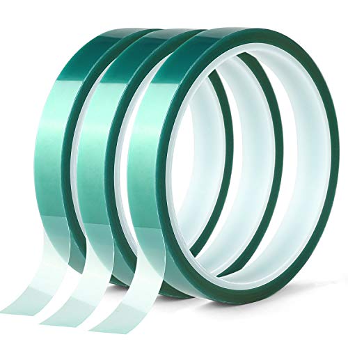 3 Roll Polyester High Temperature Masking Tape,PET Tape with Silicone Adhesive,Ideal for Painting,Powder Coating,Anodizing,Circuit Boards(Green,1/2 inches X 82 Feet)