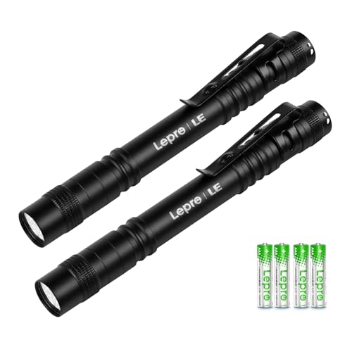 Lepro Black LED Pen Flashlight 2 Pack - Waterproof Mini Pocket Work Light