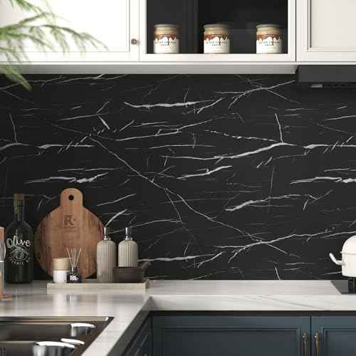 Wallercity Thick Matte Black Marble Contact Paper Granite Peel and Stick Wallpaper for Countertop Cabinets Liner Waterproof Self-Adhesive Marble Wallpaper for Kitchen Bathroom Bedroom 15.8''x78.7''
